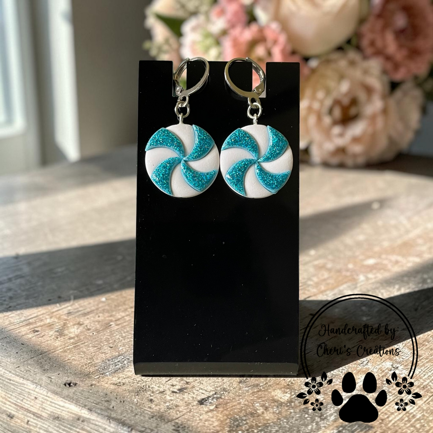 Blue Mint Candy Dangles - Handmade Polymer Clay Earrings