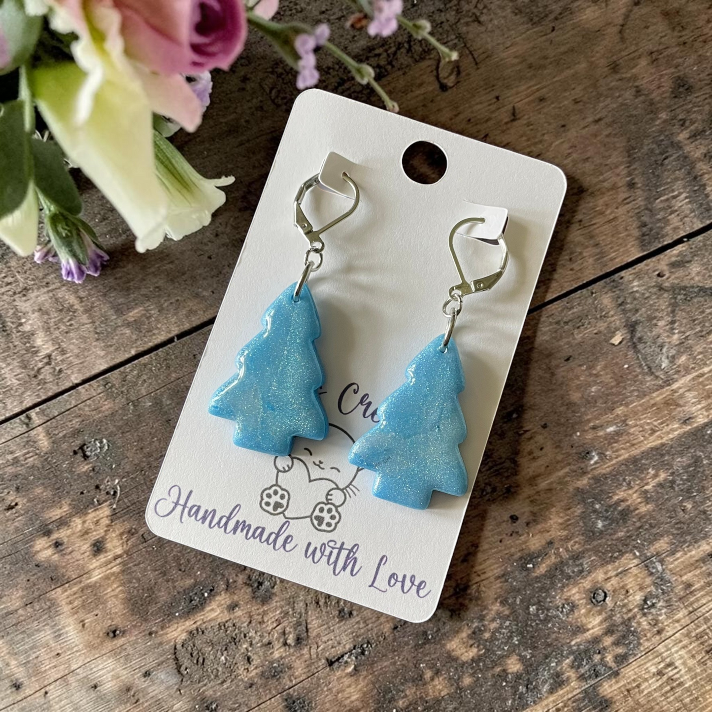 Blue Pearl Tree Dangles - Handmade Polymer Clay Earrings