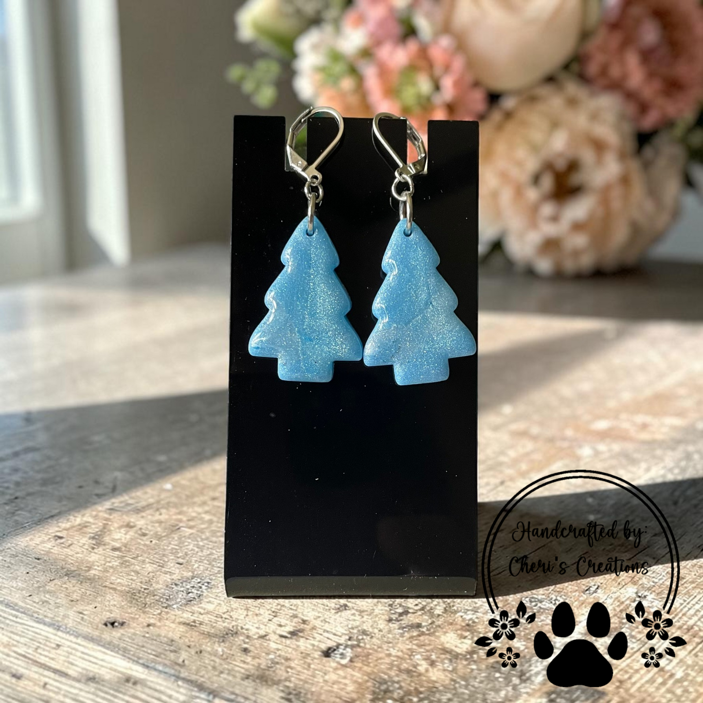 Blue Pearl Tree Dangles - Handmade Polymer Clay Earrings