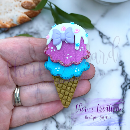 Blue Raspberry Ice Cream Cone Polymer Clay Embellishment
