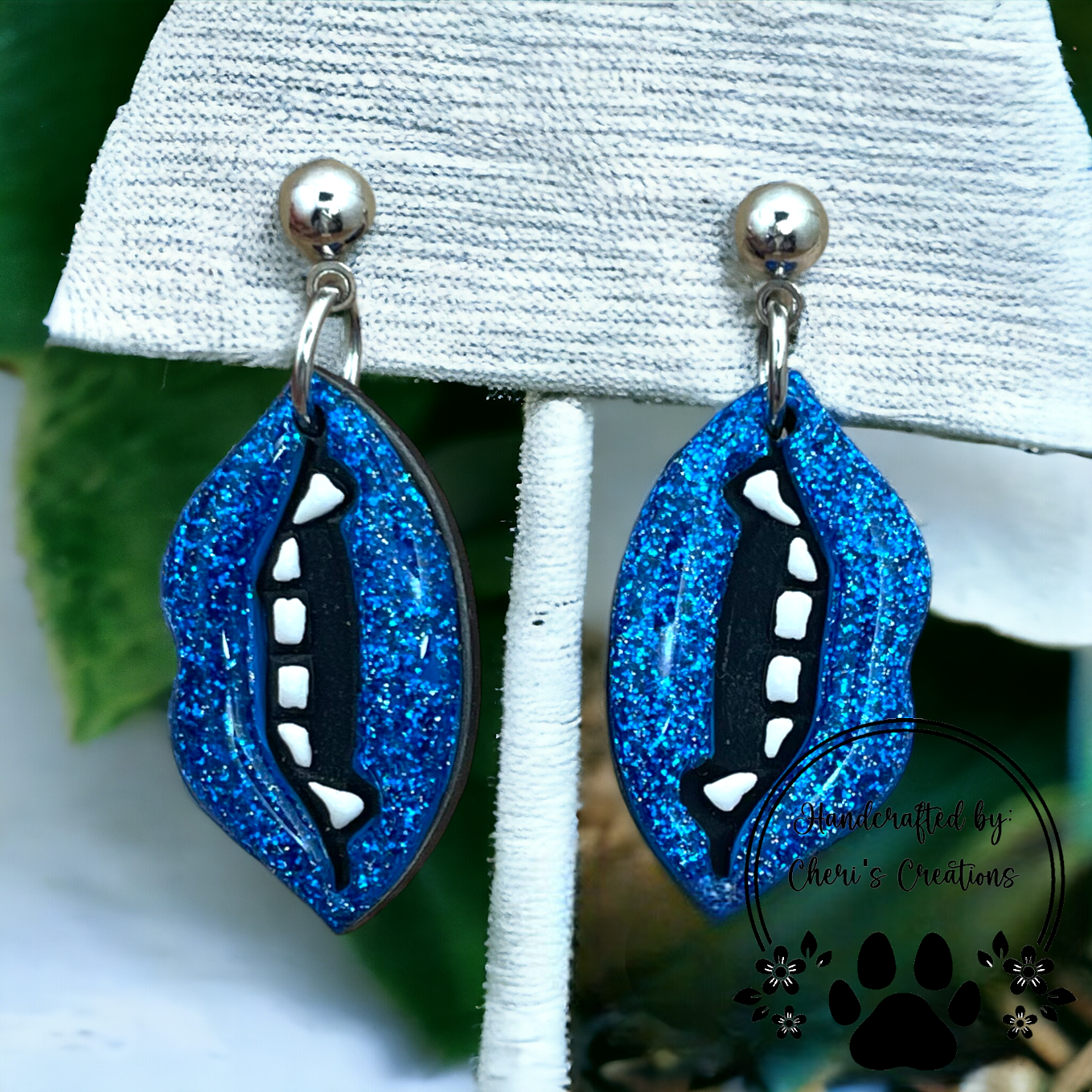 Royal Blue Vampire Kiss Polymer Clay Dangle Earrings