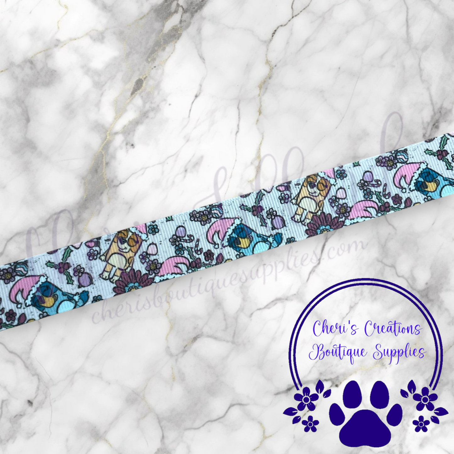 Cute Blue Dog & Friends Ribbon, Cute Christmas Dog Ribbon - 5/8" 7/8" 1.5" Grosgrain Ribbon by the Yard