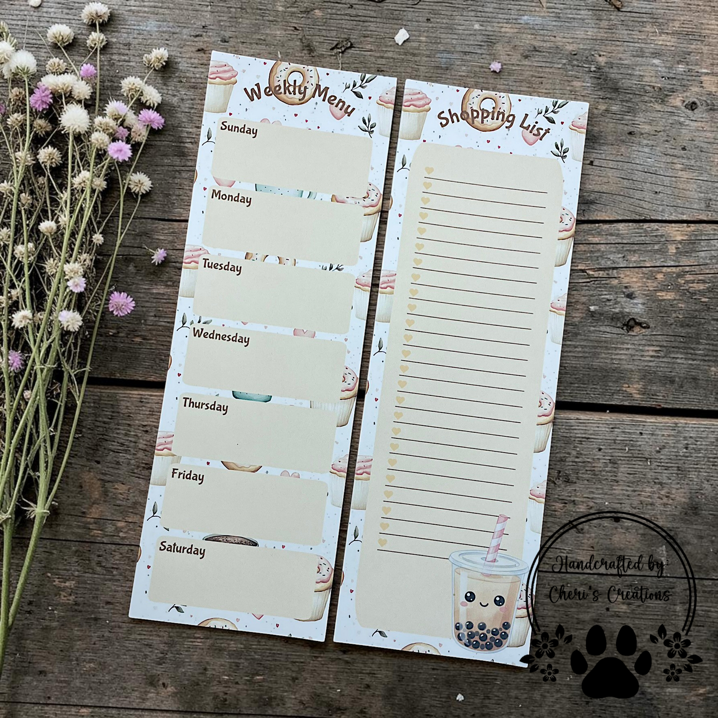 Boba Tea Weekly Menu & Shopping List Notepad Set
