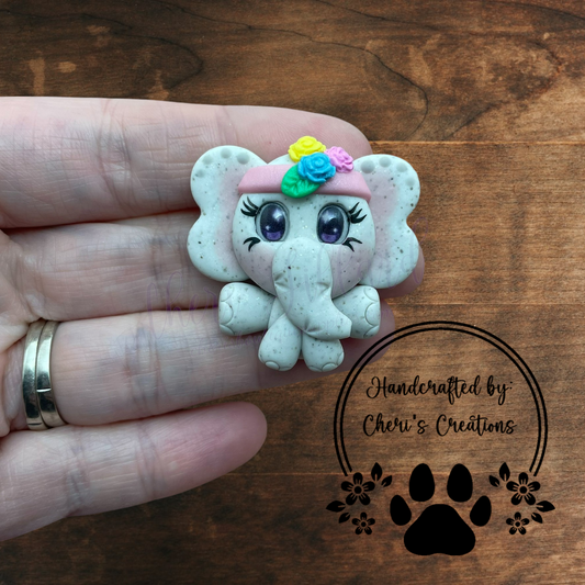 Boho Elephant Bow Center – Handmade Polymer Clay Embellishment