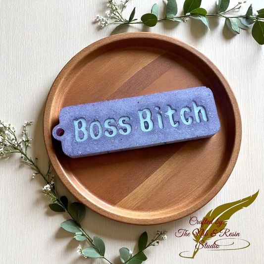 Adult Language Keychain #2 (NSFC): "Boss B**tch" - Purple/Silver