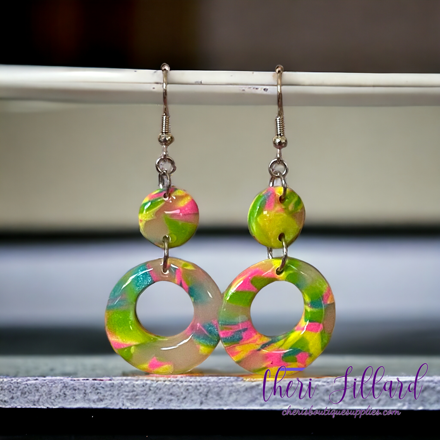 Bright Marble Geometric Circle Polymer Clay Earrings