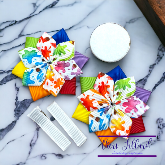 Bright Paint Splatters Flower Bow Kit