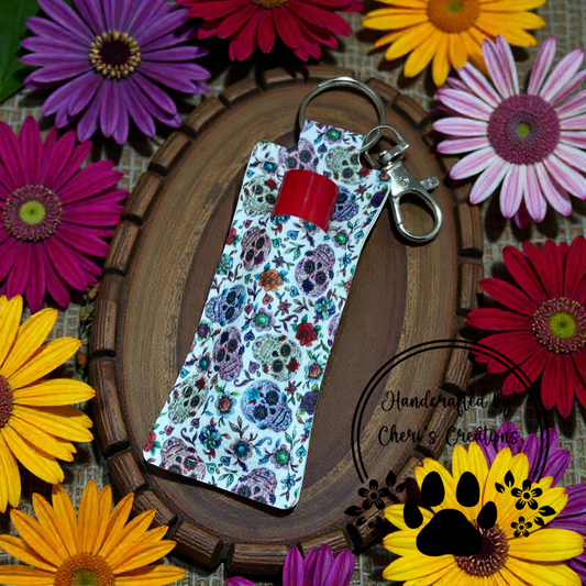 Chapstick Keychain - Bright Sugar Skulls Lip Balm Sleeve