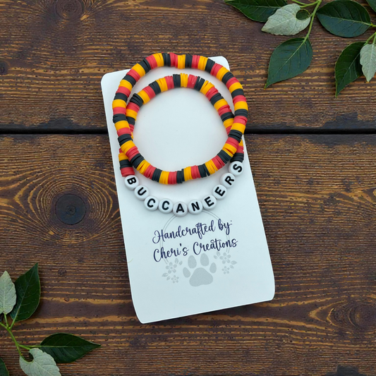 Tampa Bay Buccaneers Inspired Heishi Bead Bracelet Set – Handmade Stretch Bracelets