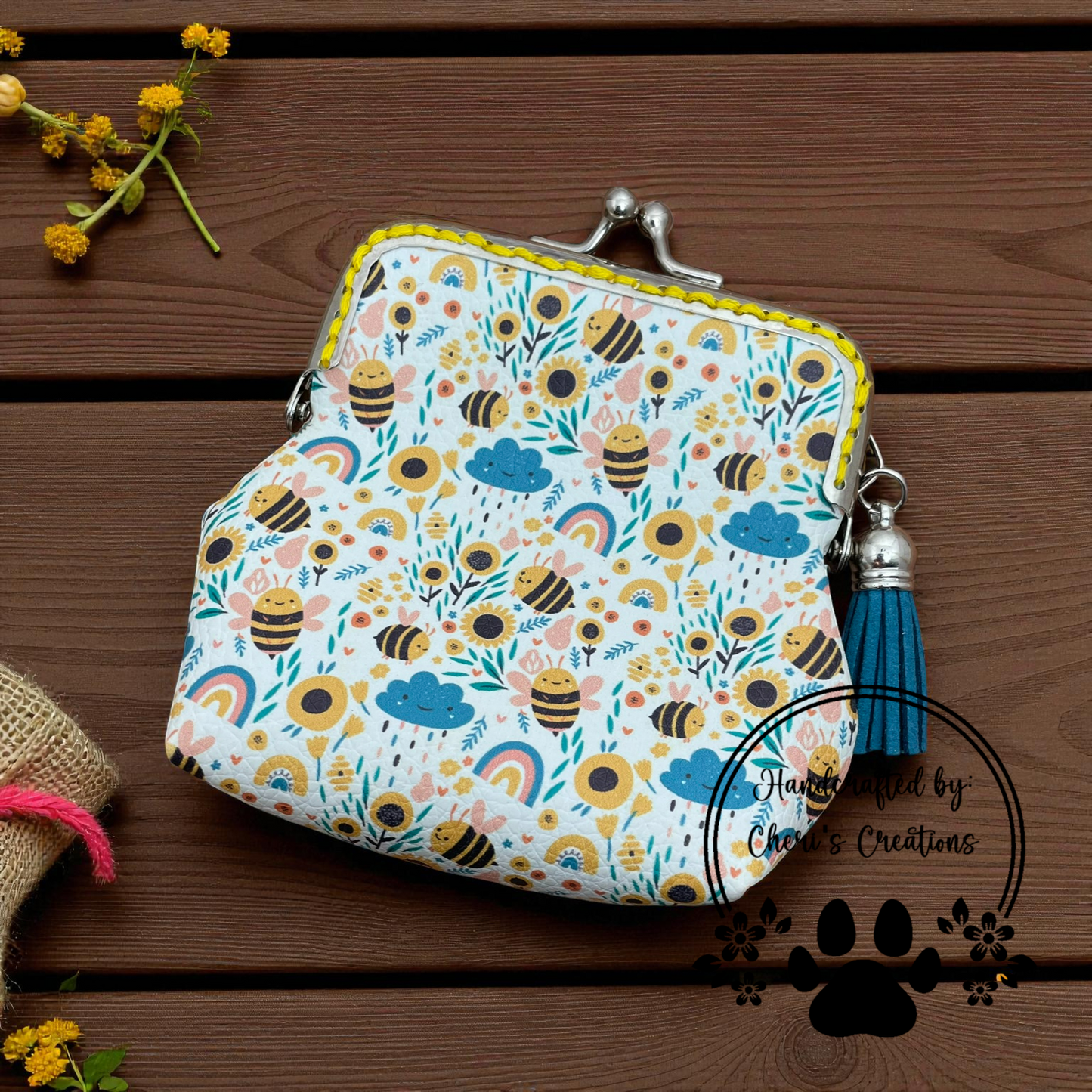 Coin Purse - Bumblebees & Sunflowers Change Purse