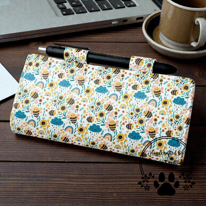 Bumblebees & Wildflowers Faux Leather Checkbook Holder