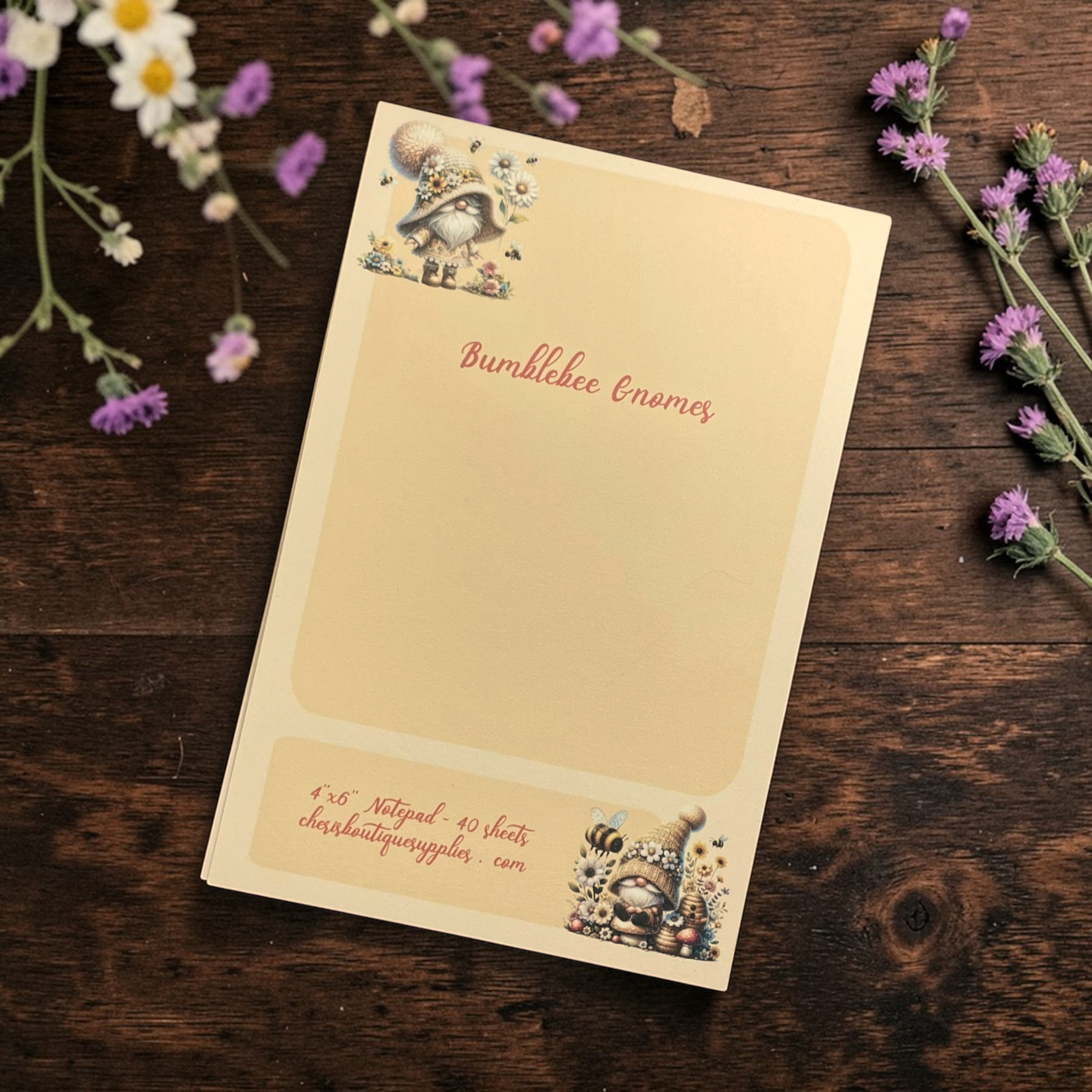 Bumblebee Gnomes Notepad – Bee Gnome Memo Pad – Cheri’s Boutique Supplies