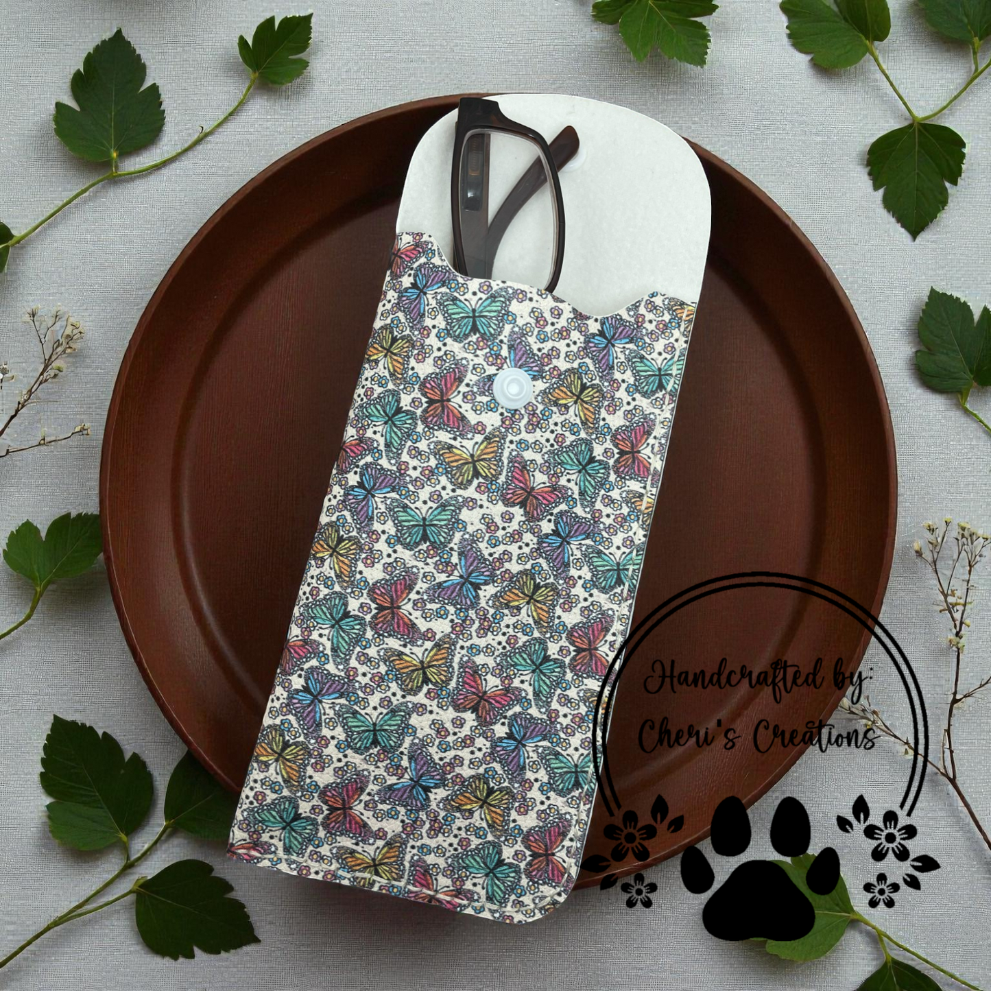 Glasses Case - Butterflies on Cream Case for Glasses