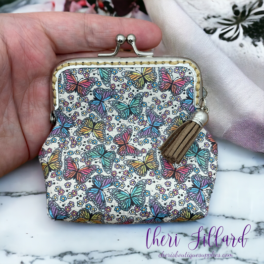 Colorful Butterflies on Tan Coin Purse