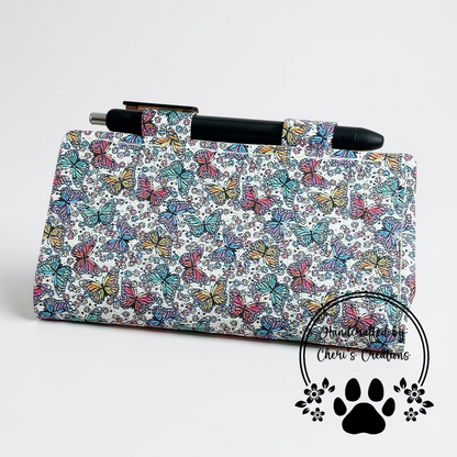 Bright Butterfly Print Checkbook Cover – Handmade Faux Leather Accessory