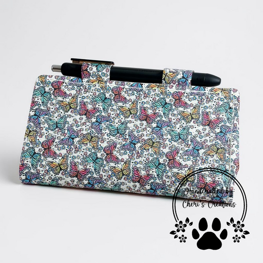 Bright Butterfly Print Checkbook Cover – Handmade Faux Leather Accessory