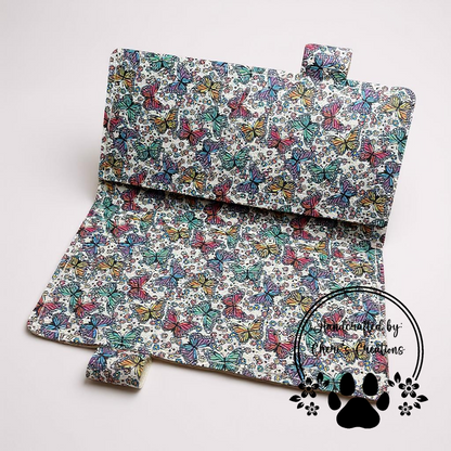 Bright Butterfly Print Checkbook Cover – Handmade Faux Leather Accessory