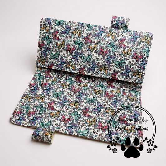 Bright Butterfly Print Checkbook Cover – Handmade Faux Leather Accessory