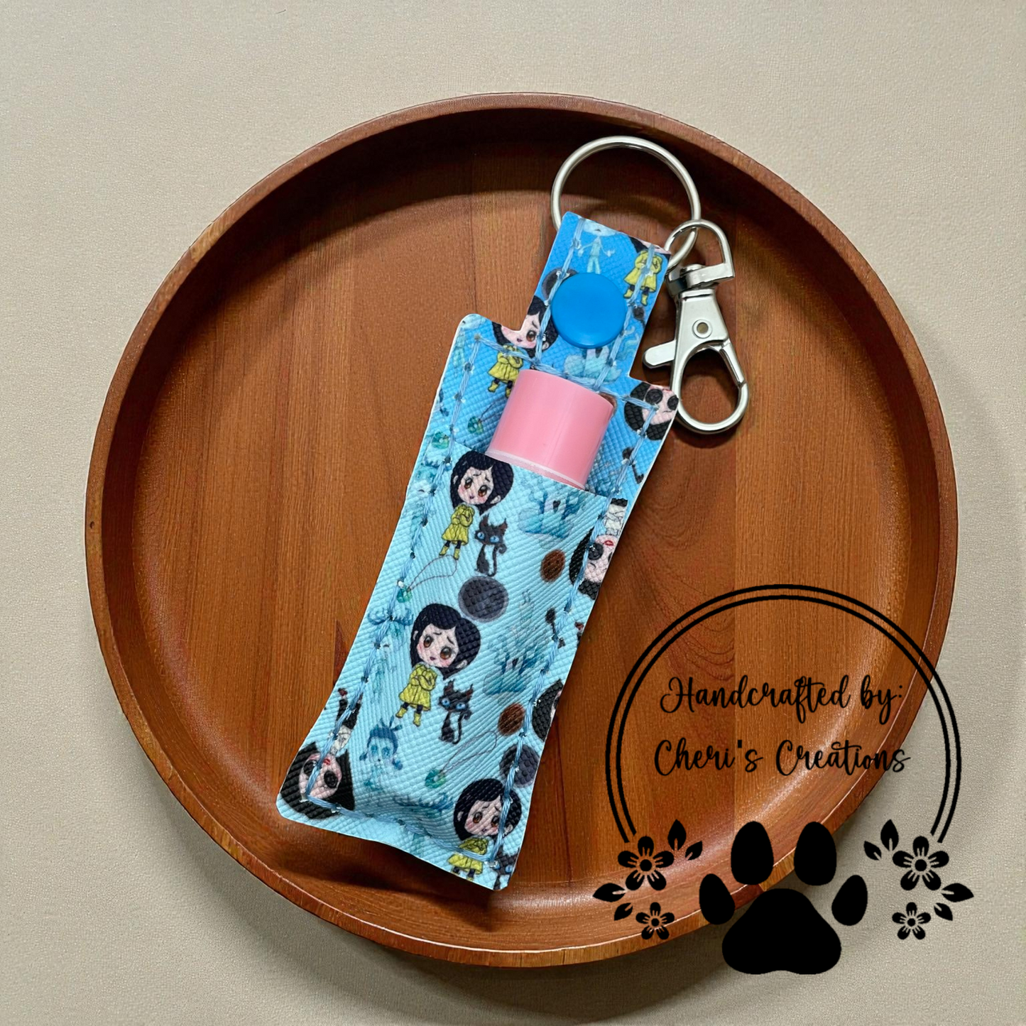 Chapstick Keychain - Button Doll Lip Balm Holder