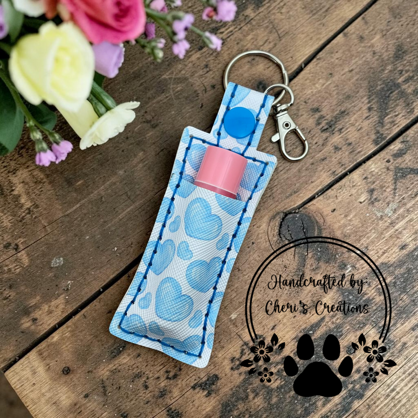 Blue Hearts Chapstick Holder Keychain – Lip Balm Holder