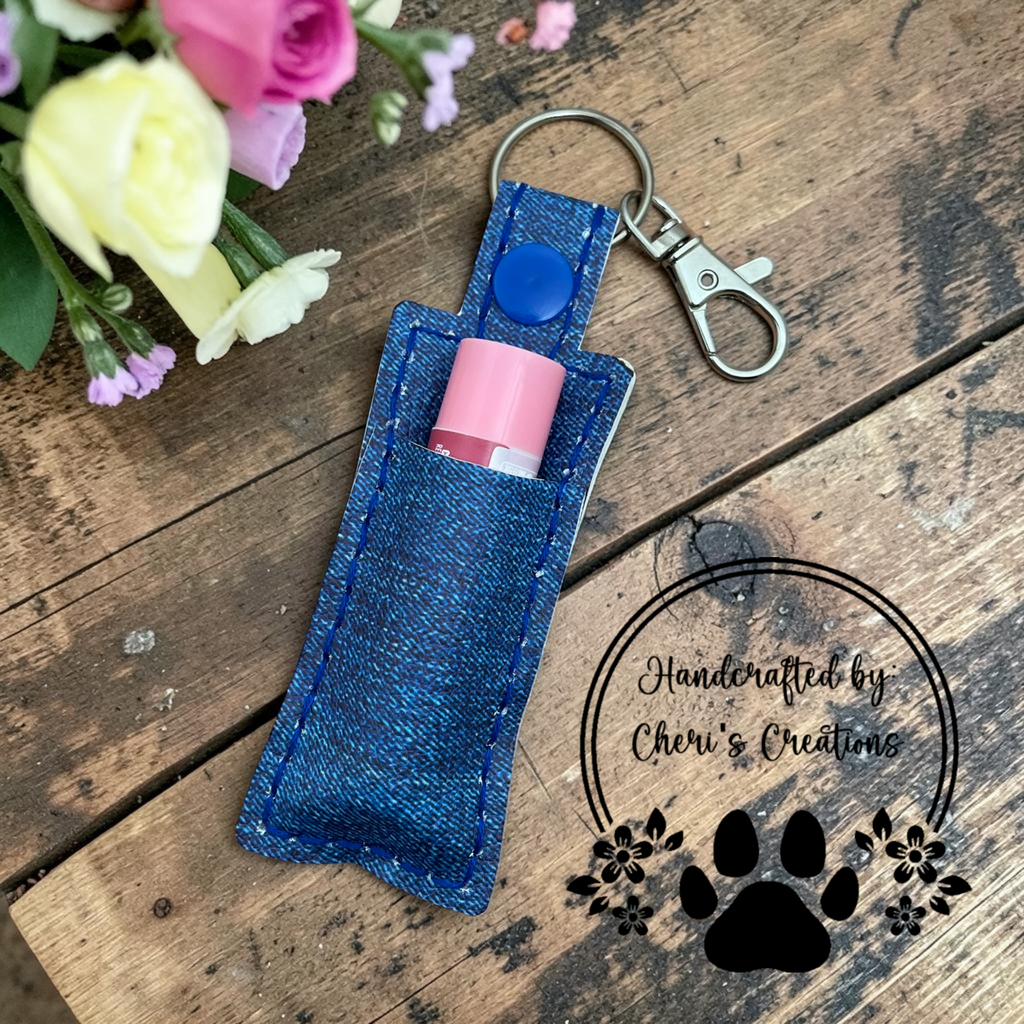 Dark Denim Chapstick Holder Keychain – Lip Balm Holder