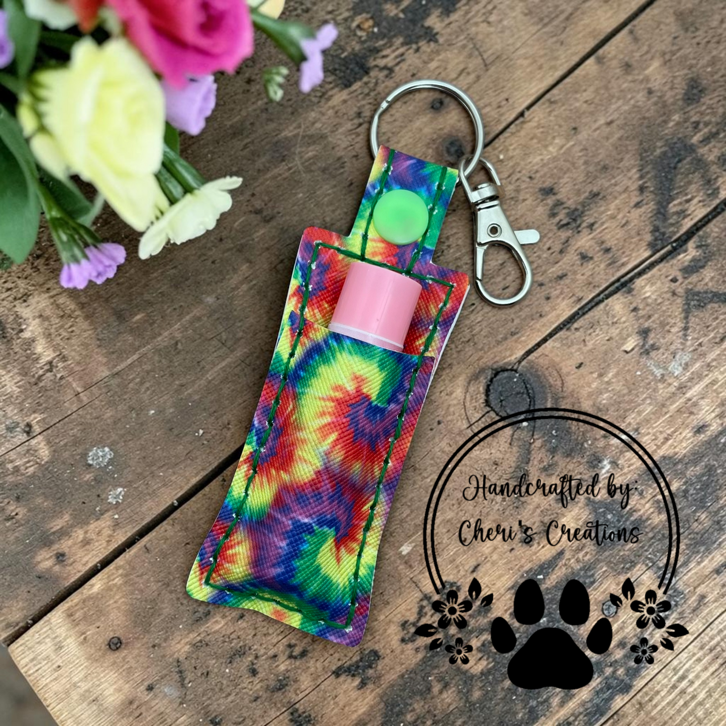 Groovy Tie Dye Chapstick Holder Keychain – Lip Balm Holder