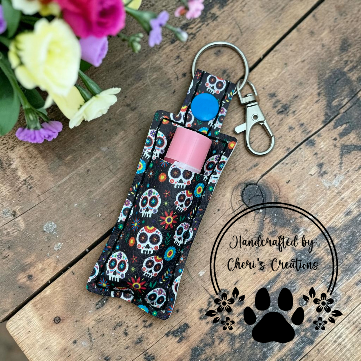 Sugar Skulls Chapstick Holder Keychain – Lip Balm Holder