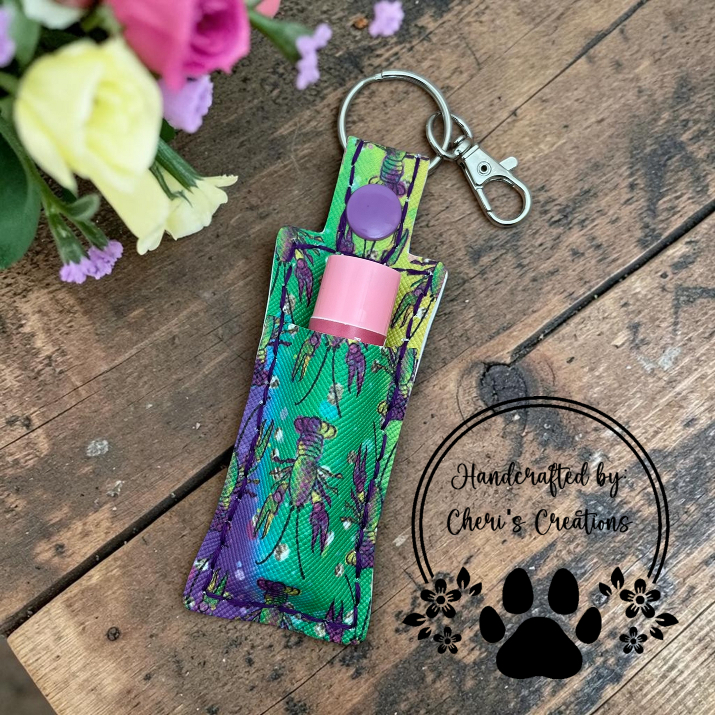 Mardi Gras Crawfish Chapstick Holder Keychain – Lip Balm Holder