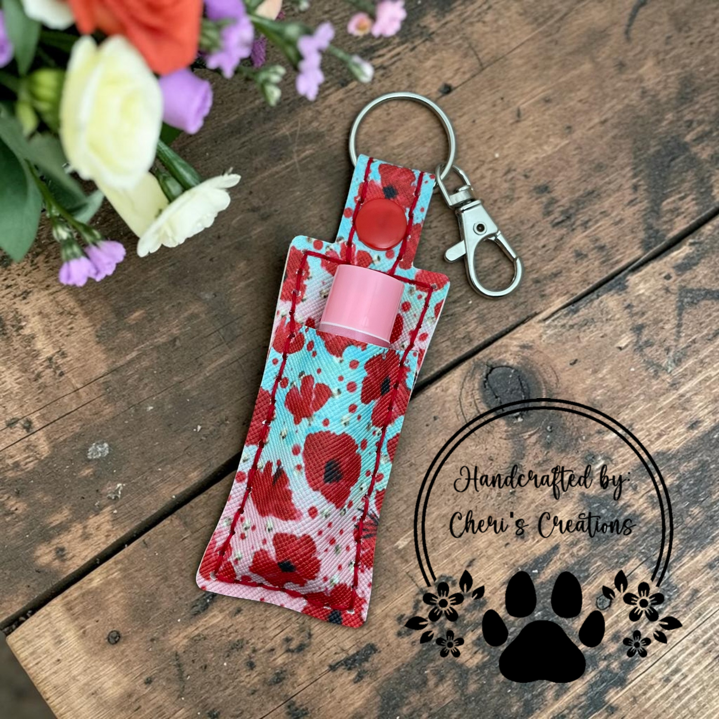 Ombre Poppies Chapstick Holder Keychain – Lip Balm Holder