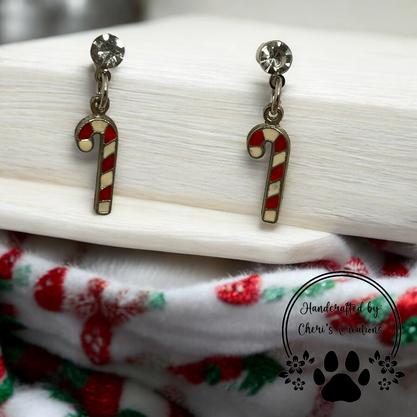 Candy Cane Enamel Charm Dangle Earrings