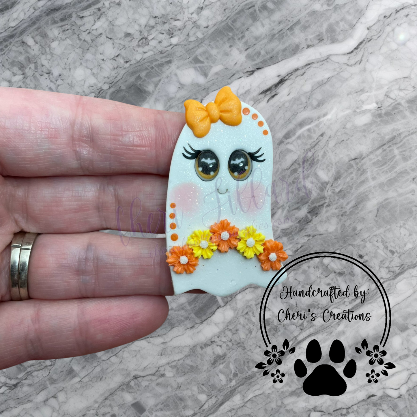 Candy Corn Ghost Polymer Clay Embellishment