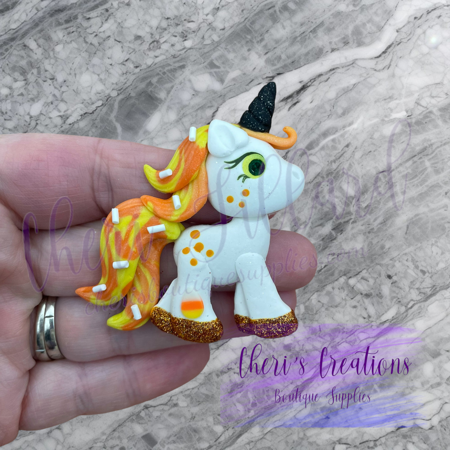 Candy Corn Unicorn Polymer Clay Embellishment