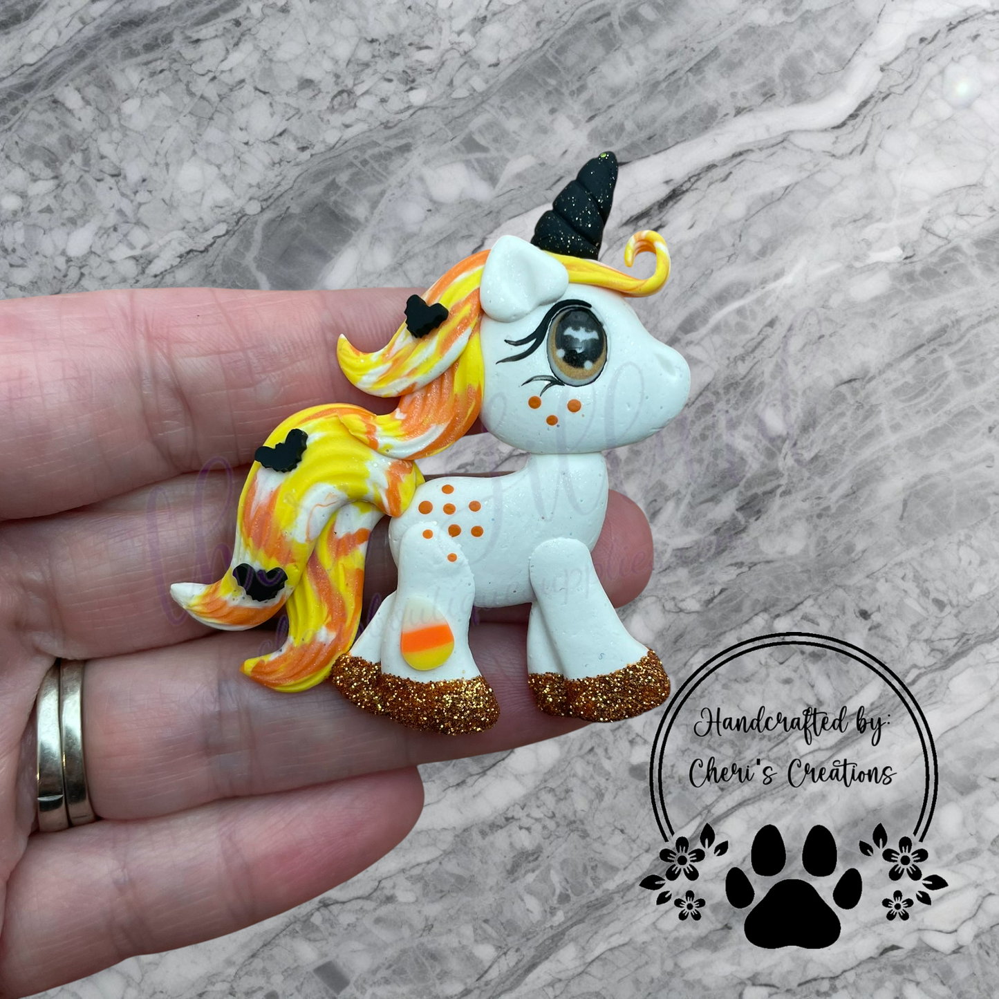 Candy Corn Unicorn Bow Center – Handmade Polymer Clay Embellishment