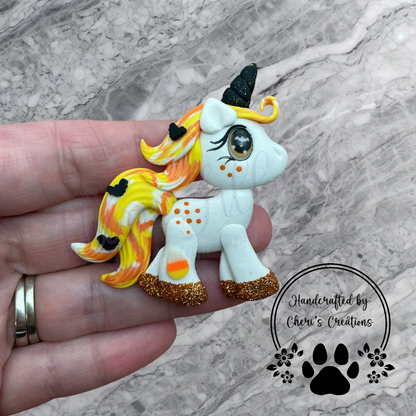 Candy Corn Unicorn Bow Center – Handmade Polymer Clay Embellishment