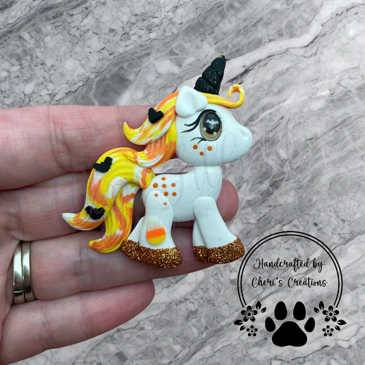 Candy Corn Unicorn Bow Center – Handmade Polymer Clay Embellishment