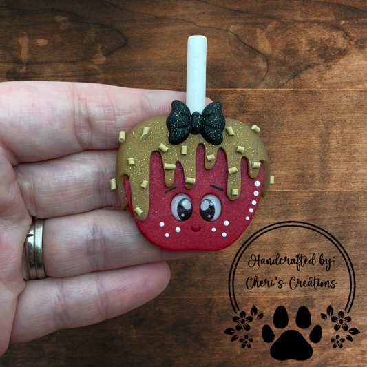 Caramel Apple Bow Center – Handmade Polymer Clay Embellishment