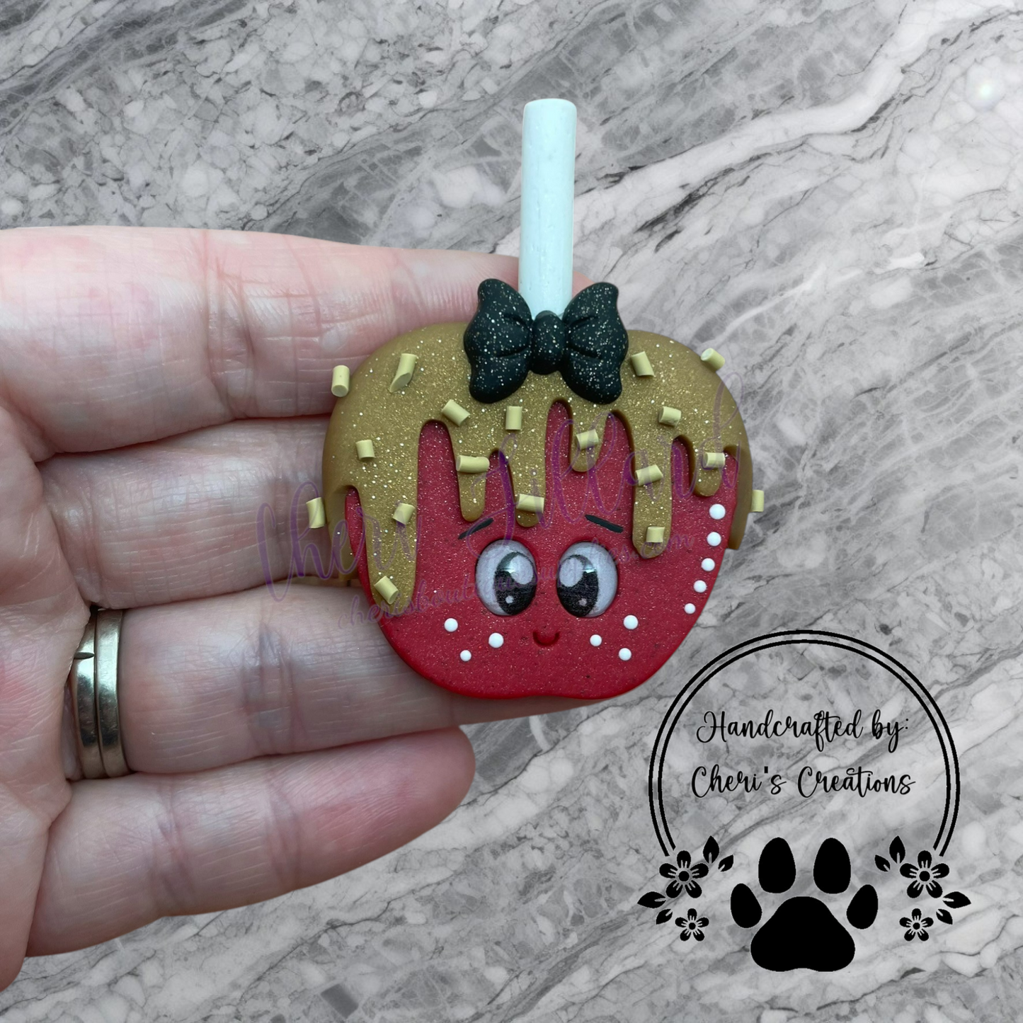 Caramel Apple Bow Center – Handmade Polymer Clay Embellishment