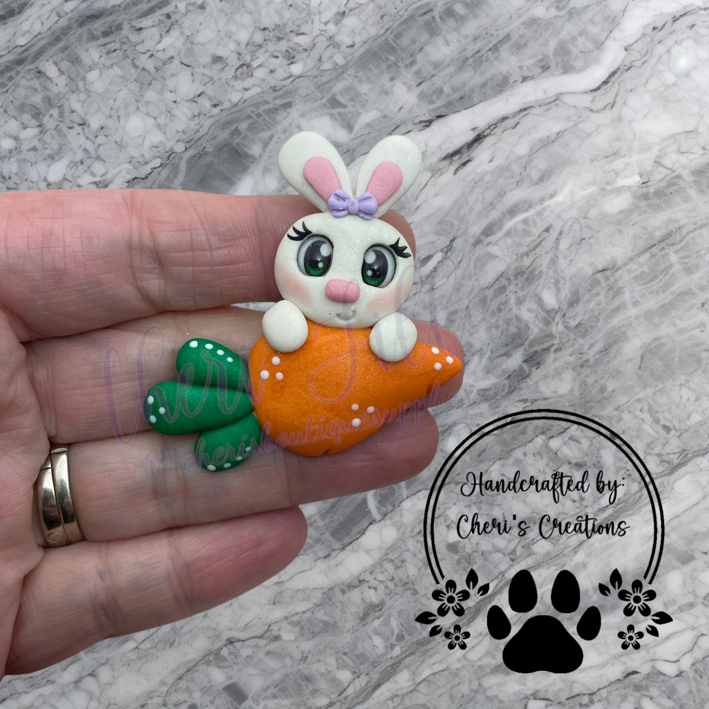 Carrot Bunny Bow Center – Handmade Polymer Clay Embellishment