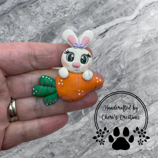 Carrot Bunny Bow Center – Handmade Polymer Clay Embellishment