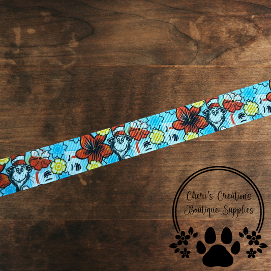 Whimsical Red & Blue Hat Stripe Grosgrain Ribbon – 5/8" & 7/8" | Story-Inspired Craft Ribbon for Bows & DIY