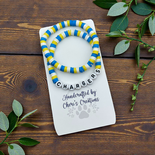 Los Angeles Chargers Inspired Heishi Bead Bracelet Set – Handmade Stretch Bracelets