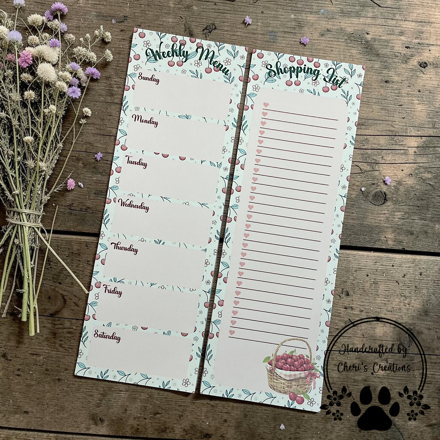 Cherry Basket Weekly Menu & Shopping List Notepad Set