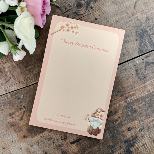 Cherry Blossom Gnomes Notepad – Spring Gnome Memo Pad