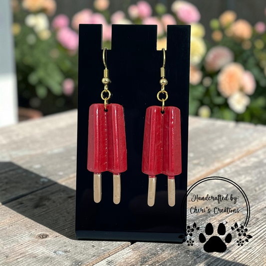 Cherry Ice Pop Earrings - Handmade Polymer Clay Dangle Earrings