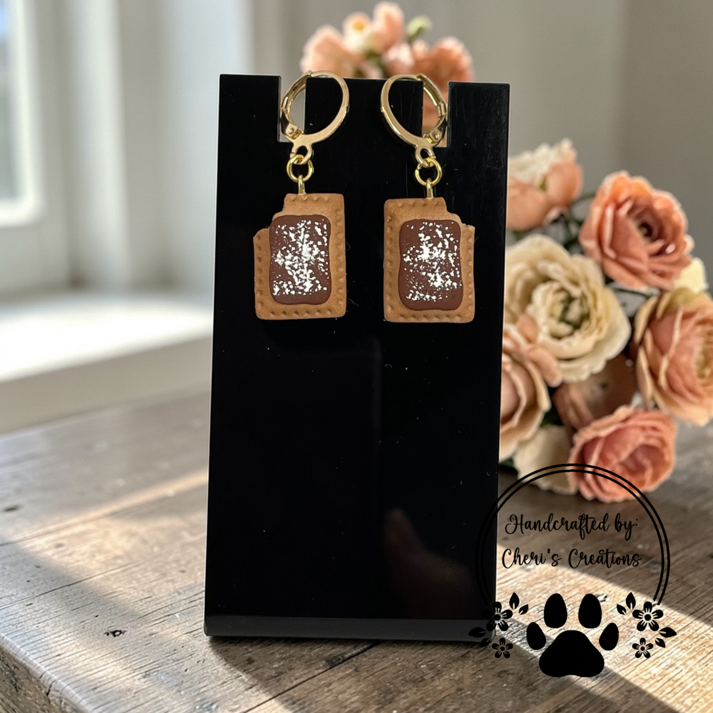 Mini Chocolate Fudge Pop Tart Dangles - Handmade Polymer Clay Earrings