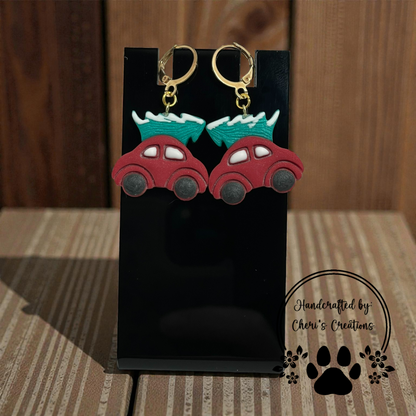 Christmas Car Dangle Earrings – Handmade Polymer Clay Earrings