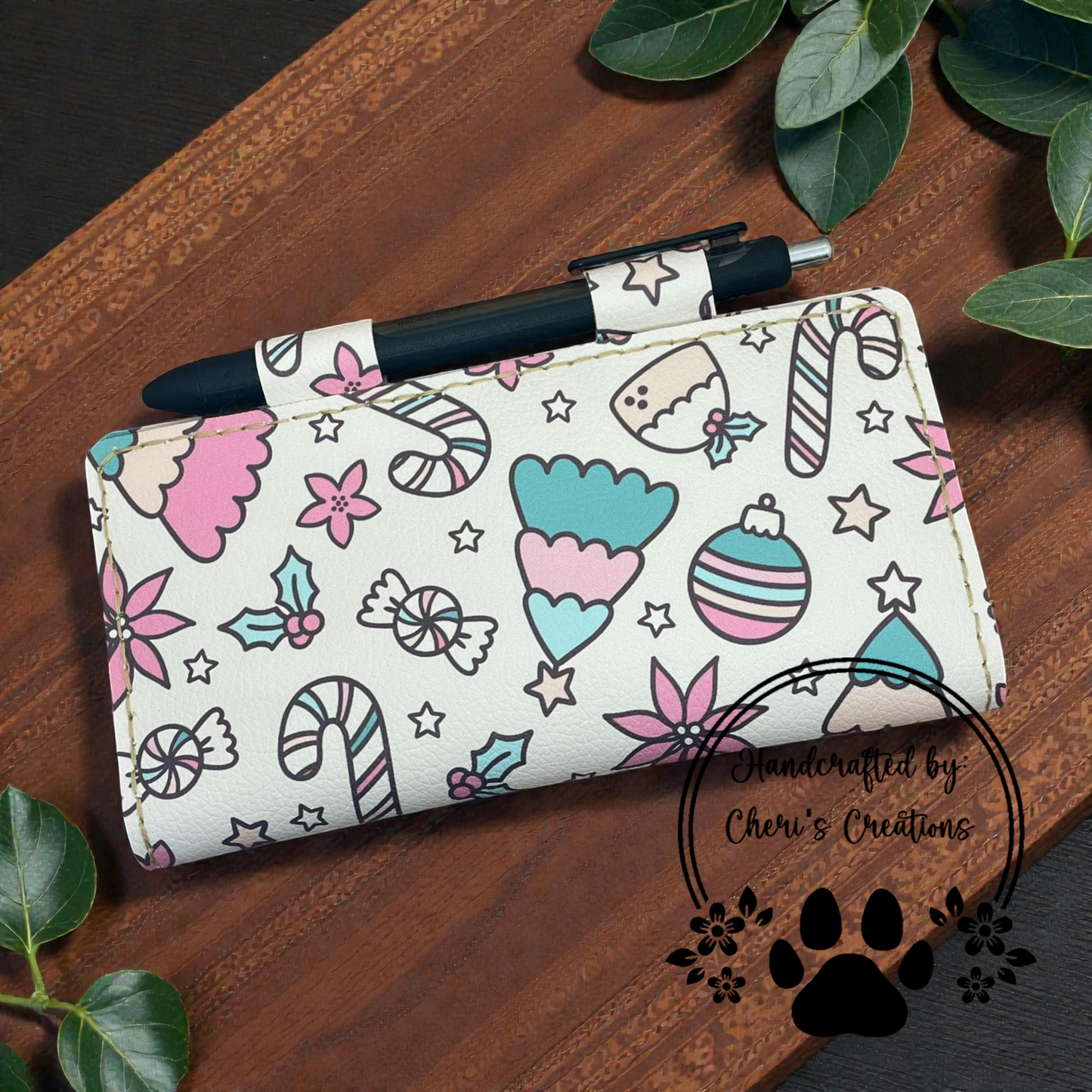 Christmas Decor & Sweets Faux Leather Checkbook Holder