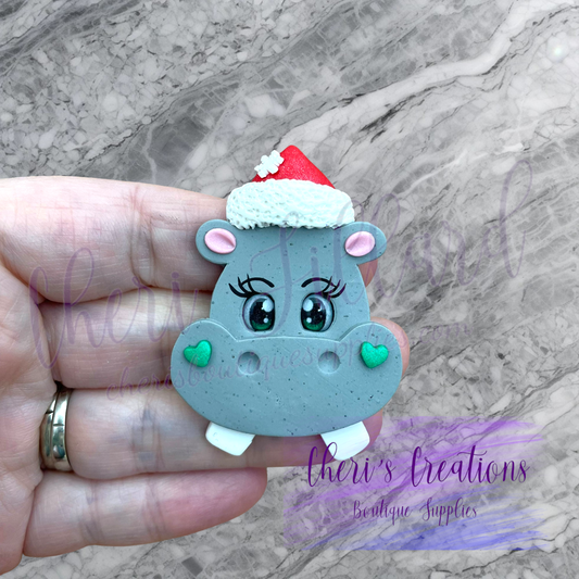 Christmas Hippo Polymer Clay Embellishment
