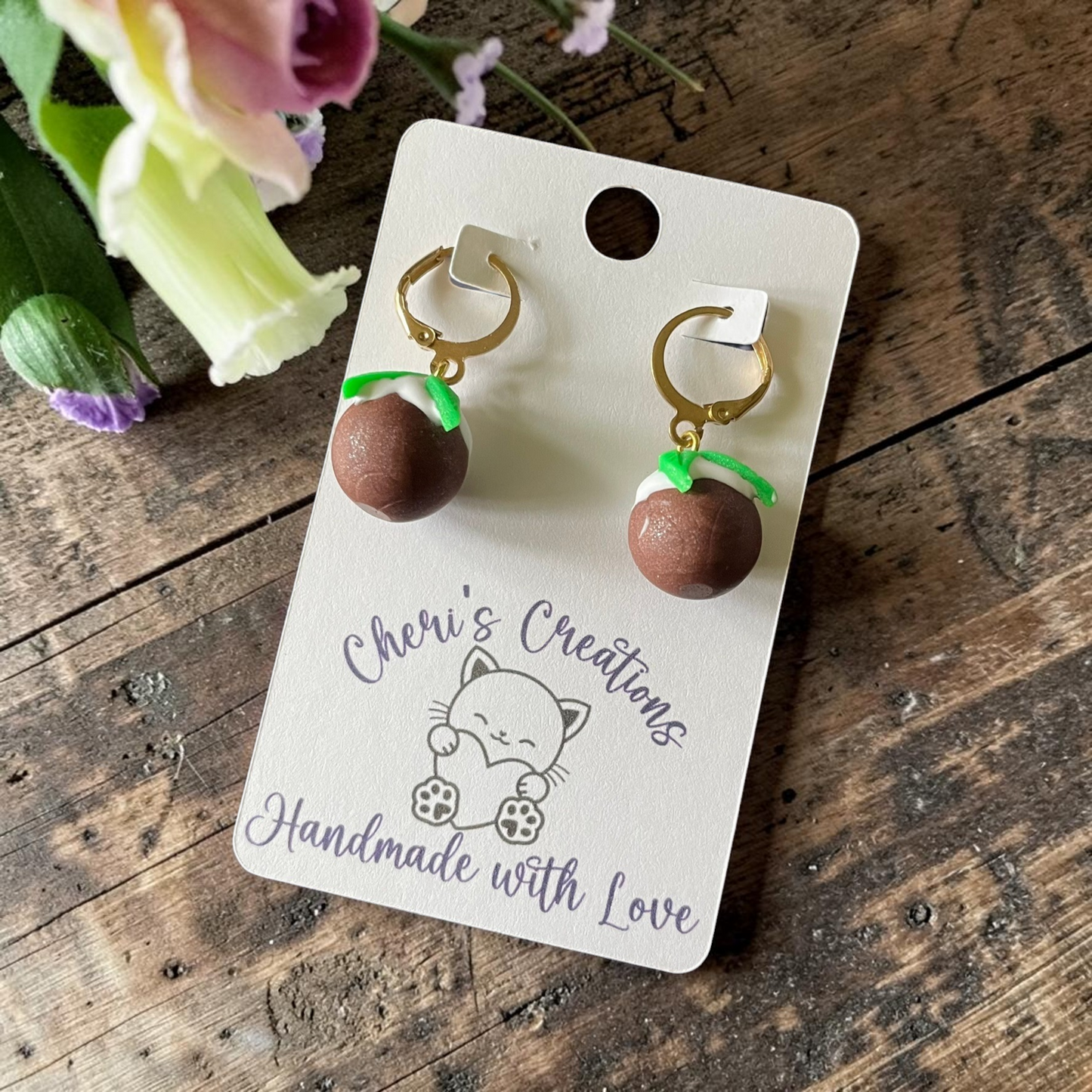 Christmas Pudding Dangles - Handmade Polymer Clay Earrings