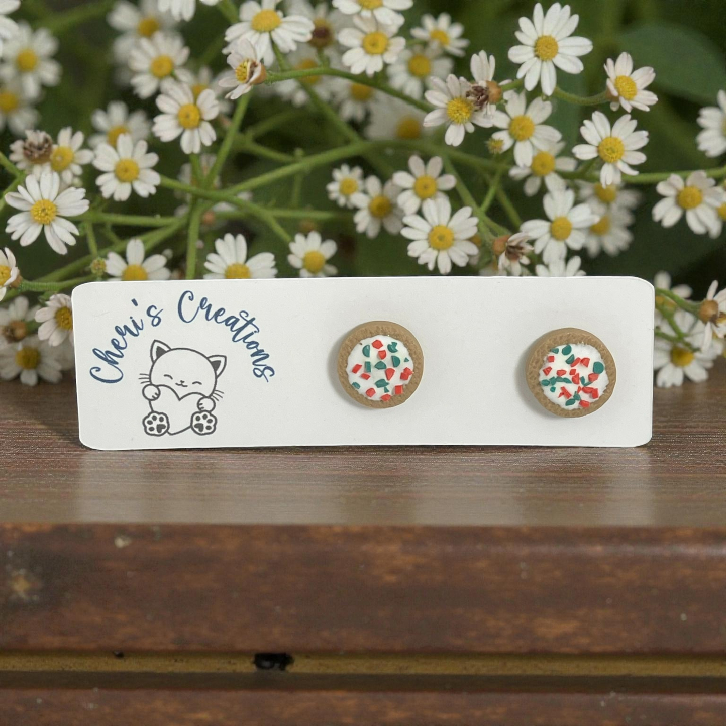 Christmas Sugar Cookie Studs – Handmade Polymer Clay Earrings